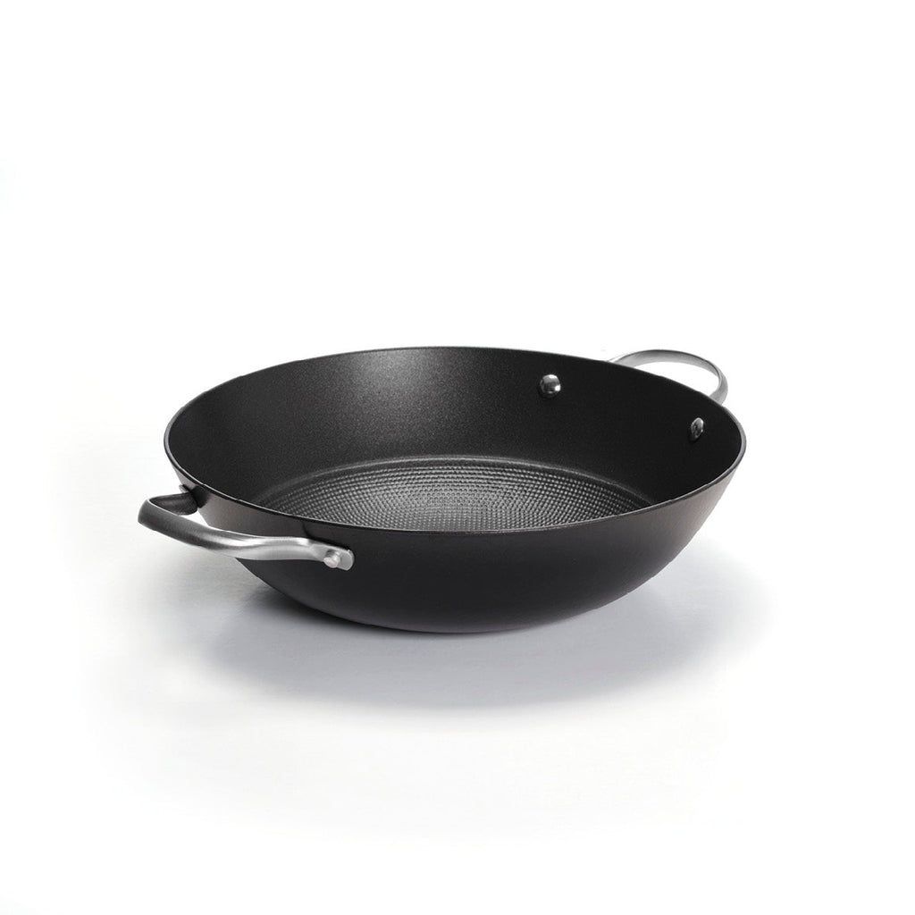 Enameled cast iron wok pan with lid 30cm - Black