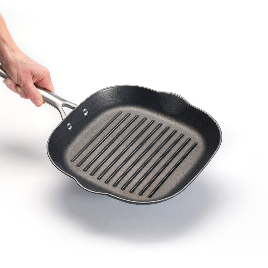 Enameled cast iron grill pan with stainless steel handle 28 cm - Black