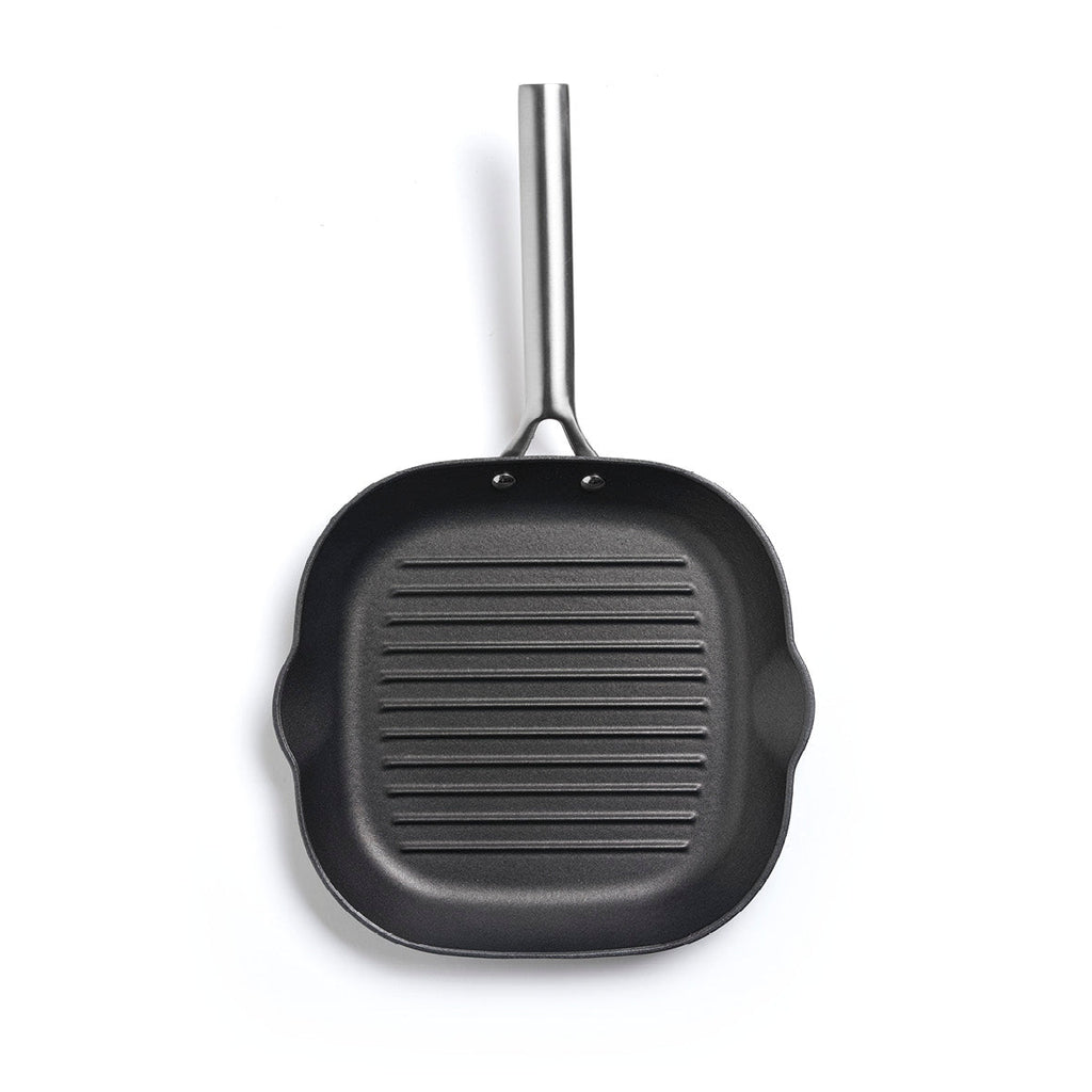 Enameled cast iron grill pan with stainless steel handle 28 cm - Black