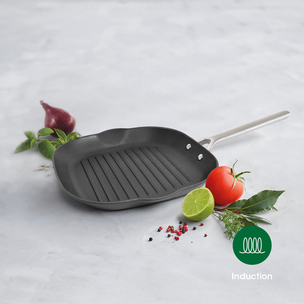 Enameled cast iron grill pan with stainless steel handle 28 cm - Black