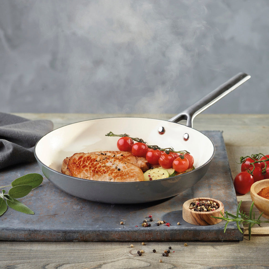 Enameled cast iron frypan with stainless steel handle - Dark grey