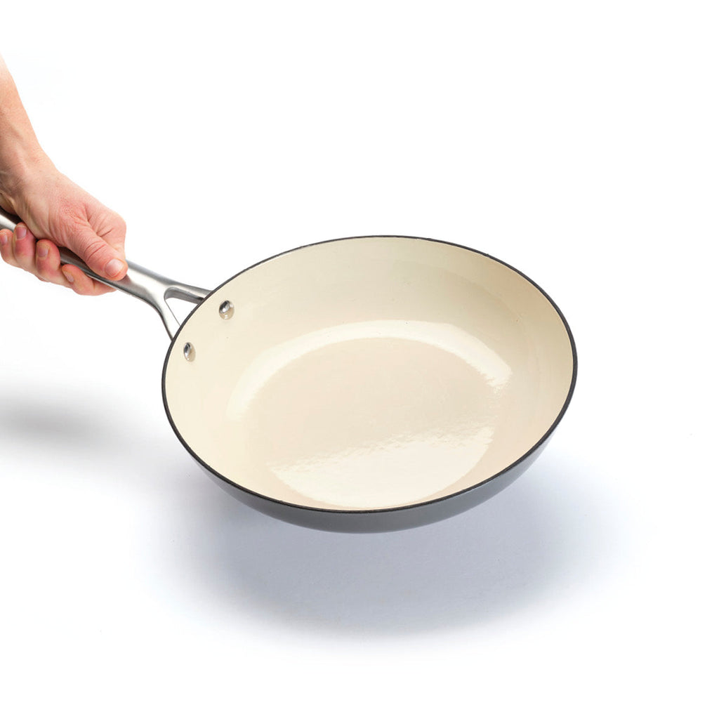 Enameled cast iron frypan with stainless steel handle - Dark grey