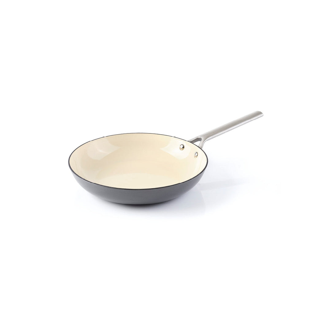 Enameled cast iron frypan with stainless steel handle - Dark grey