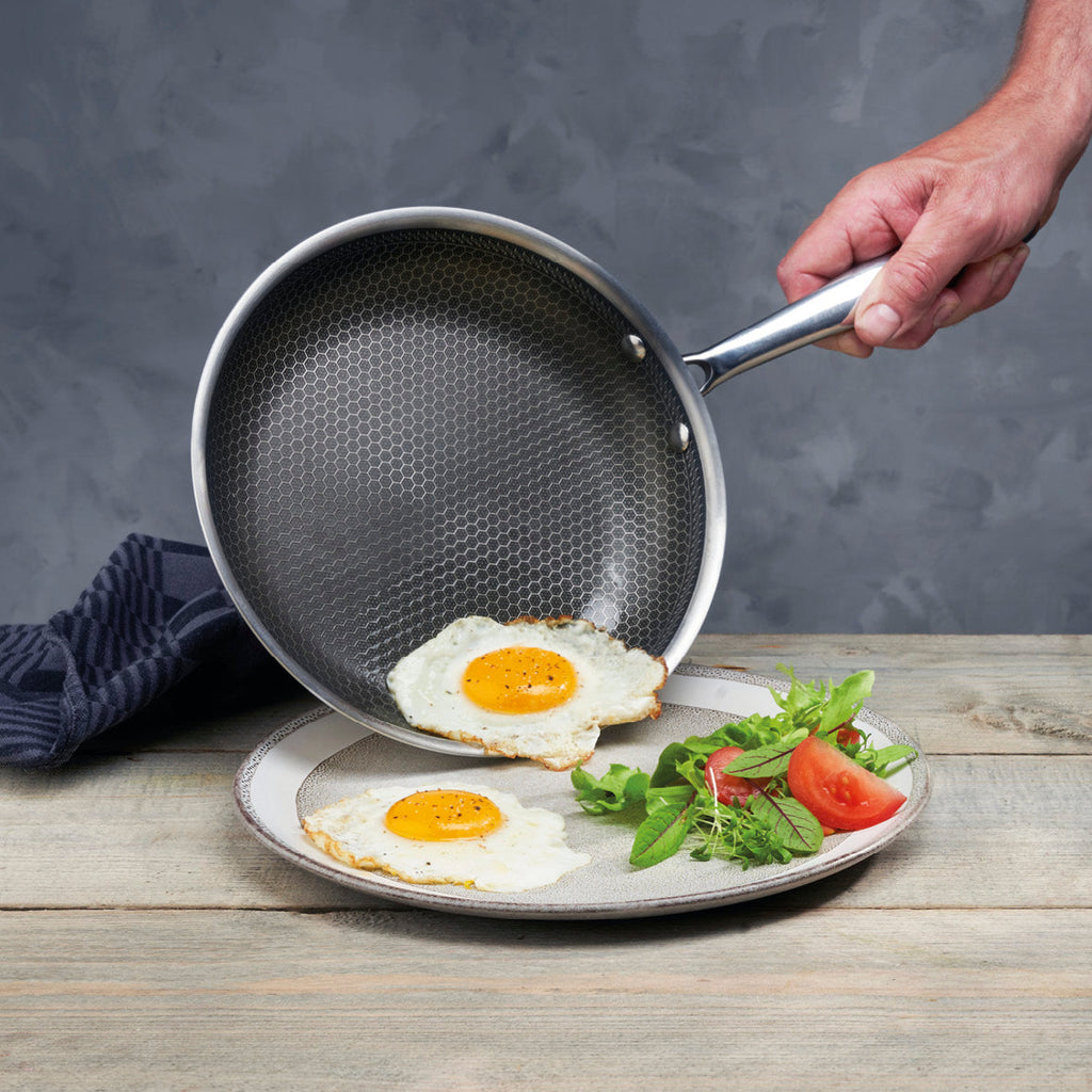 Stainless steel triply frypan non-stick honeycomb coating - Silver