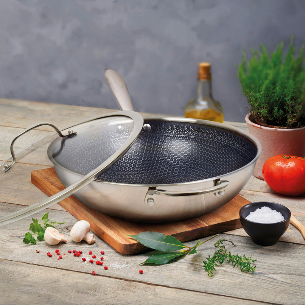 Stainless steel triply wok non-stick honeycomb coating 30 cm - Silver