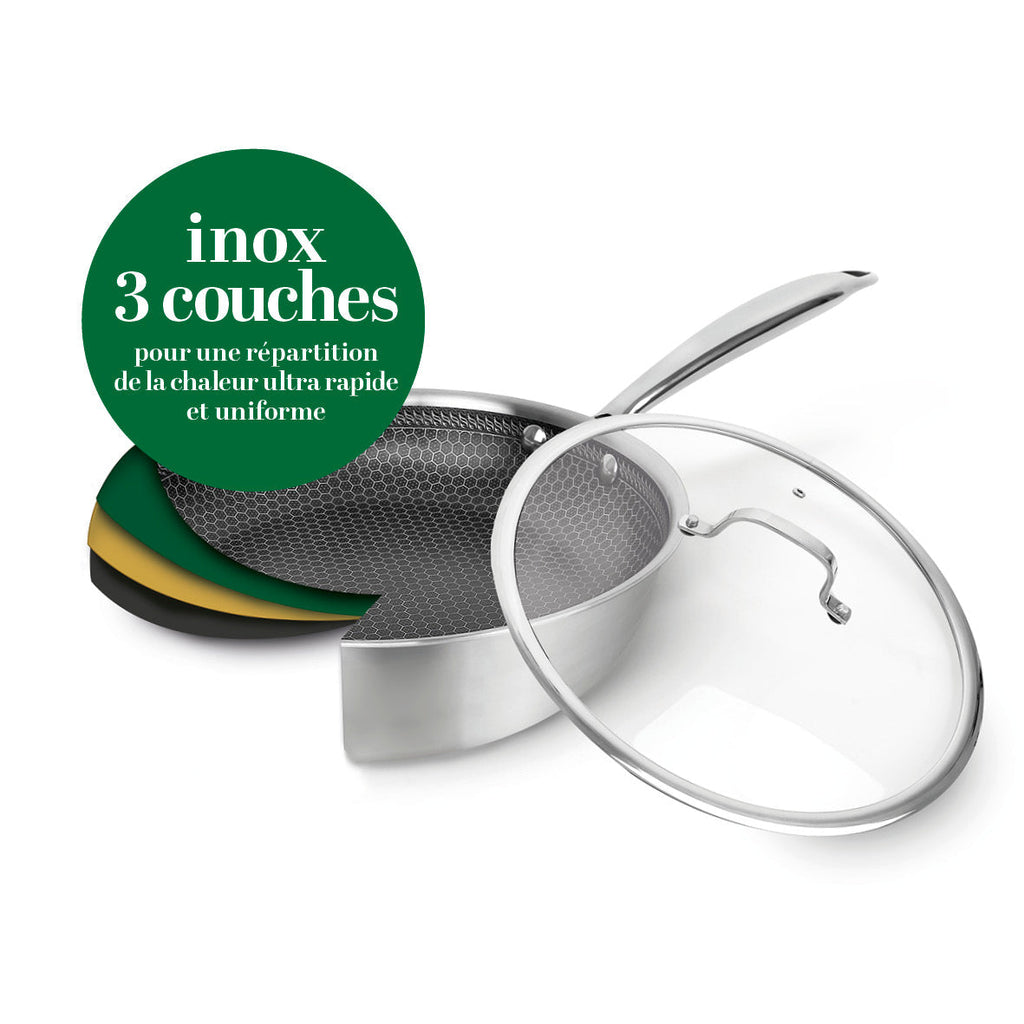 Stainless steel triply wok non-stick honeycomb coating 30 cm - Silver