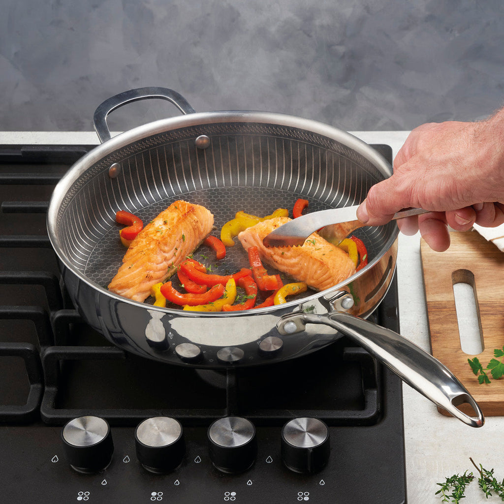 Stainless steel triply wok non-stick honeycomb coating 30 cm - Silver