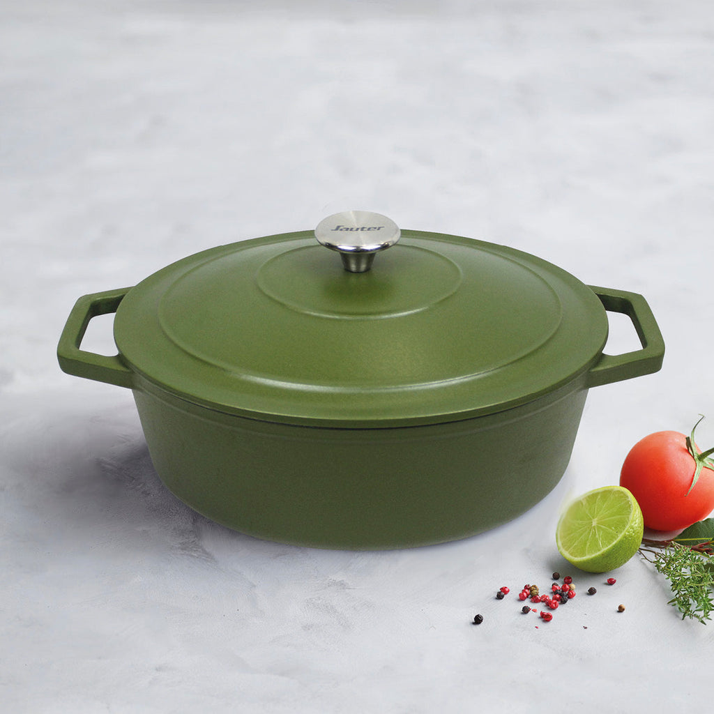 Cocotte en fonte d'acier ovale vert mat - VipShopBoutic