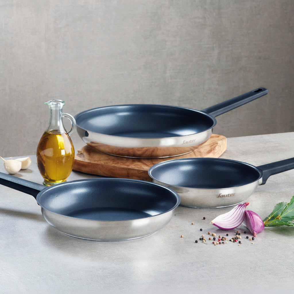 Set of 3 fry pans Qulinox Pro - anti-stick coating - stainless steel - 20 + 24 + 28 cm