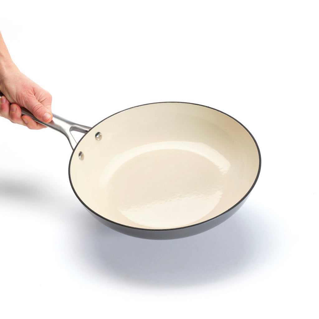 Set of 3 enameled cast iron frypans with stainless steel handle 20+ 24 + 28 cm - Grey - 3 PCS SET