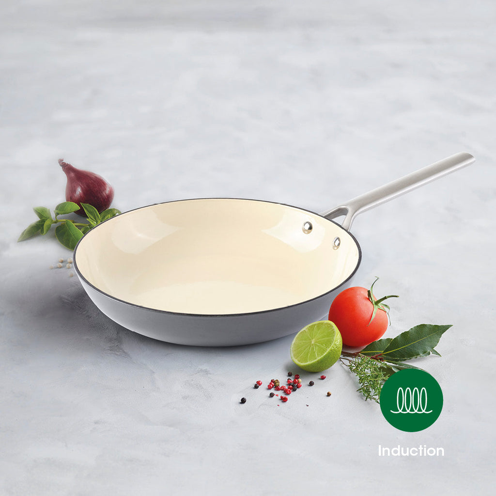 Set of 3 enameled cast iron frypans with stainless steel handle 20+ 24 + 28 cm - Grey - 3 PCS SET